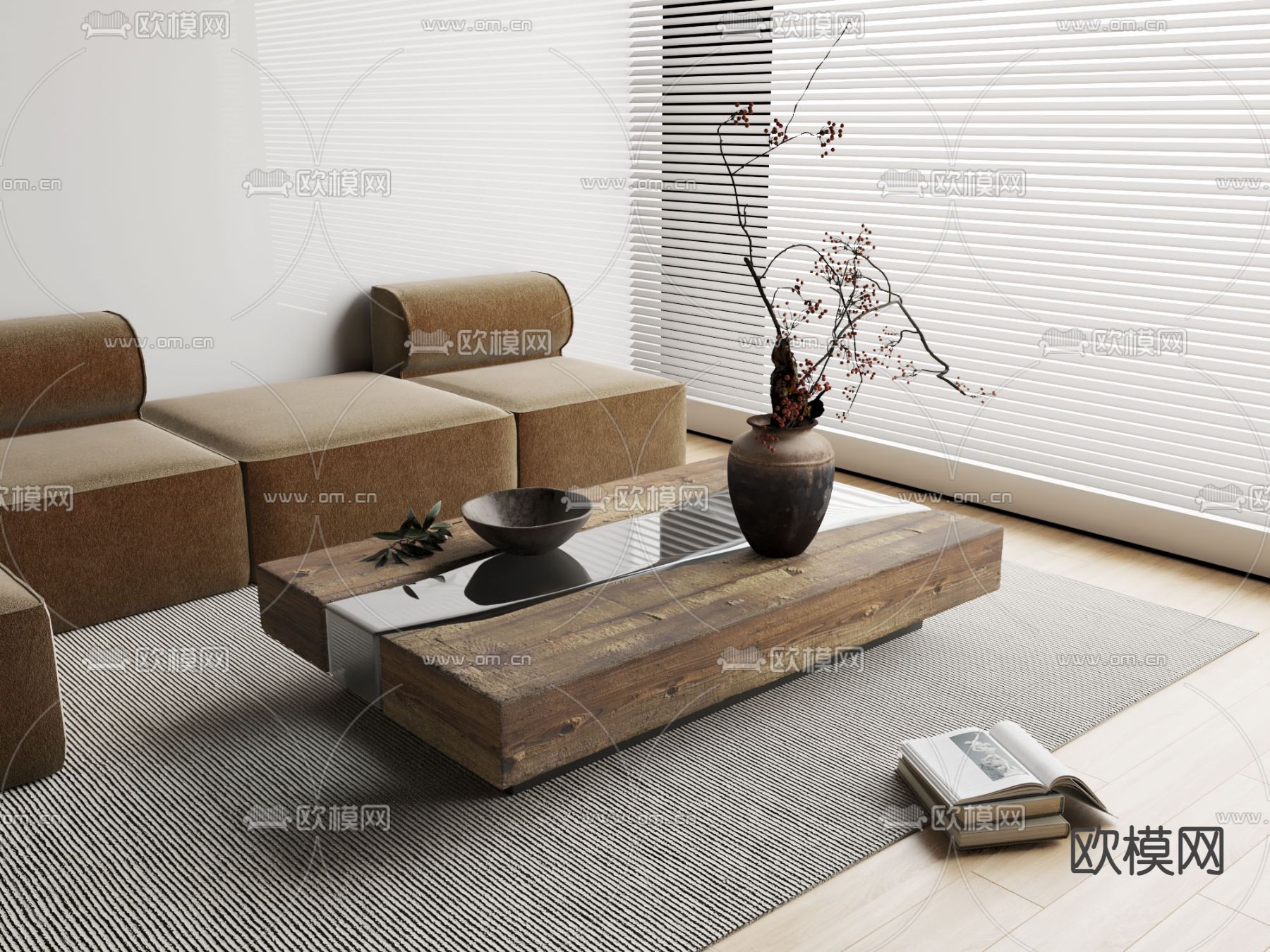 原木风茶几3d模型下载