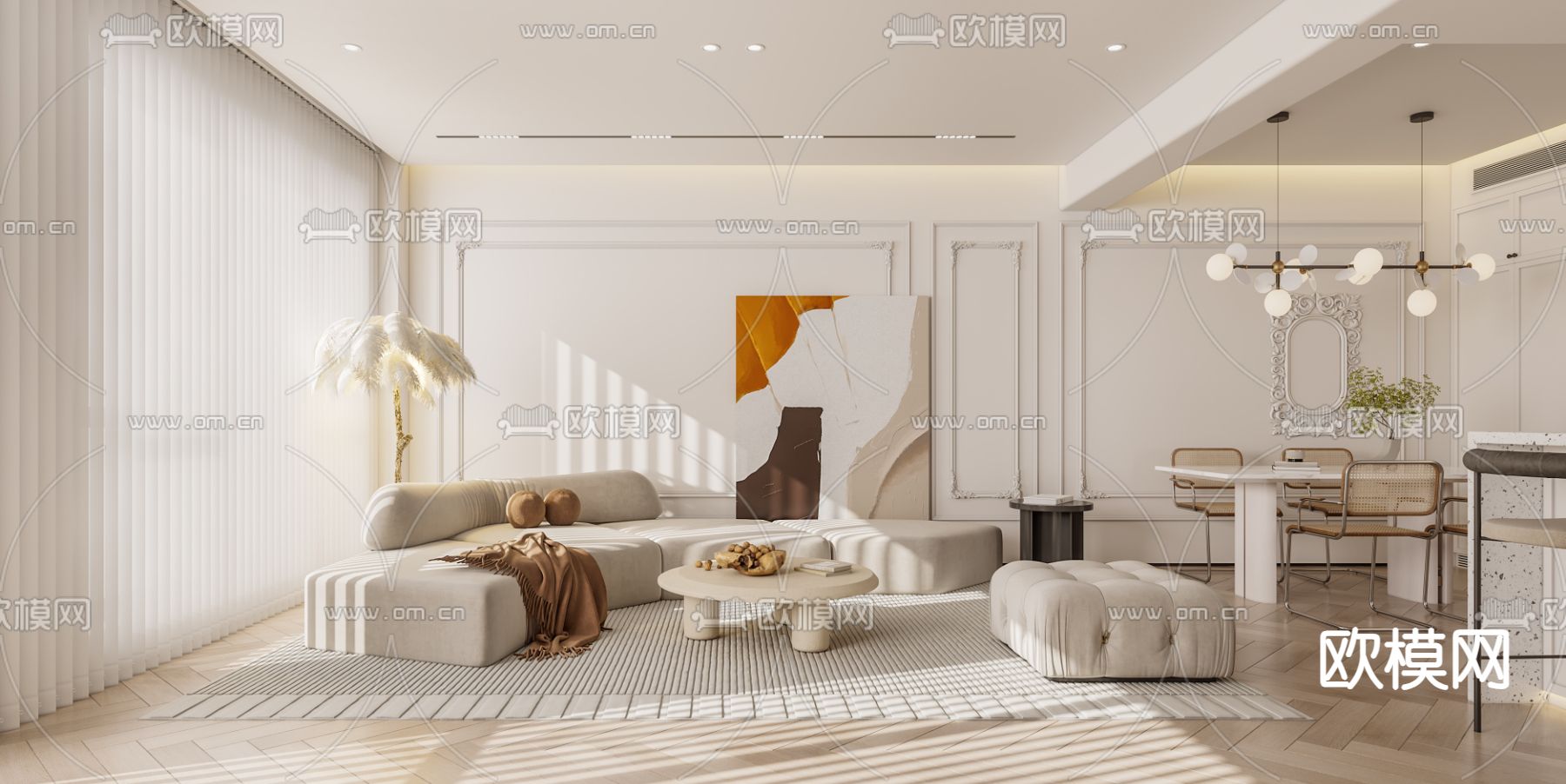 法式客餐厅3d模型下载（渲染图1）