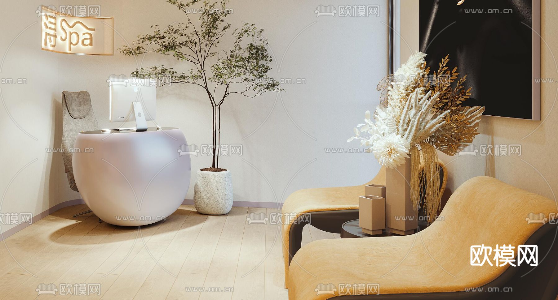 奶油风美容院 SPA 养生会所3d模型下载（渲染图5）