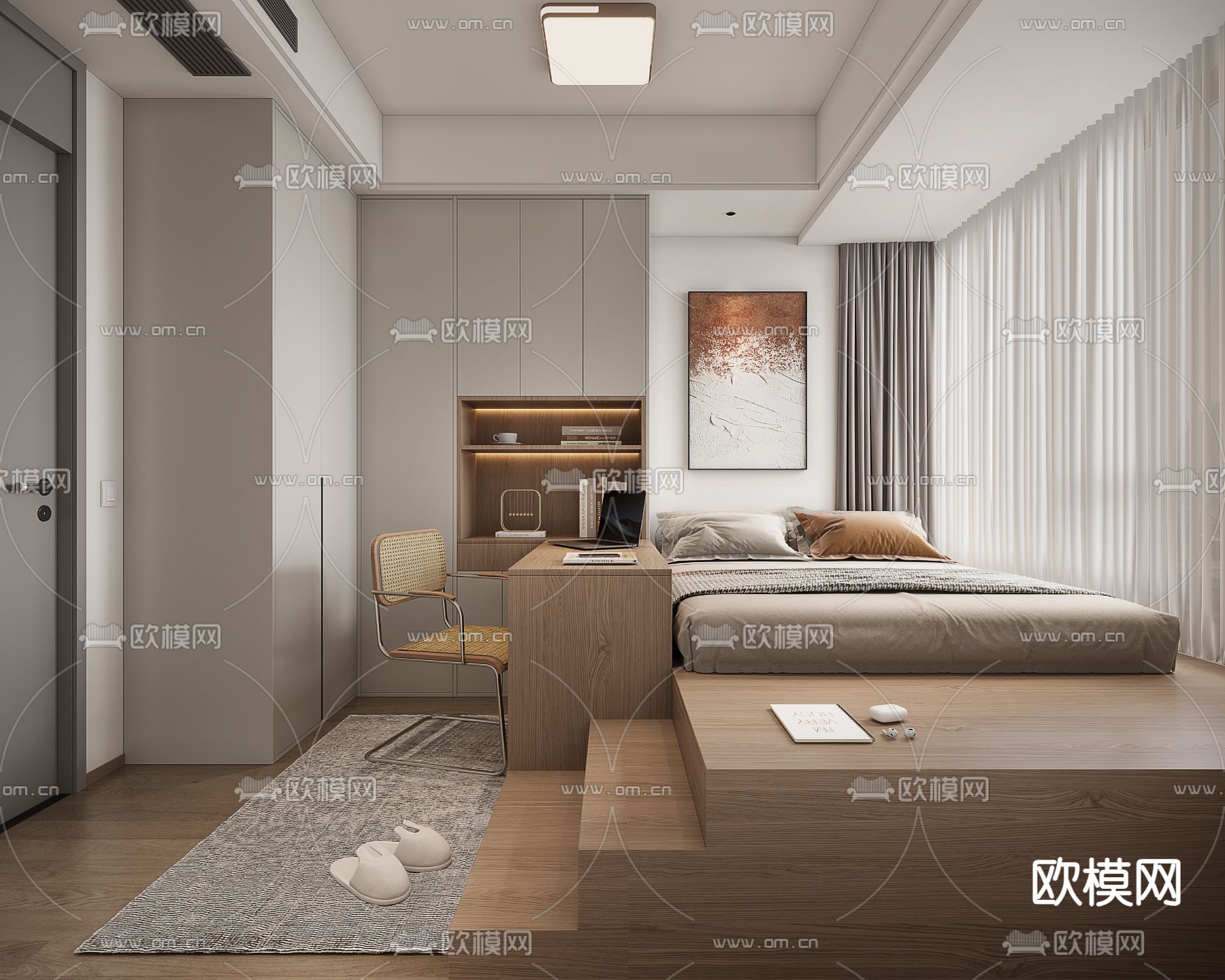 榻榻米卧室 次卧3d模型下载（渲染图1）