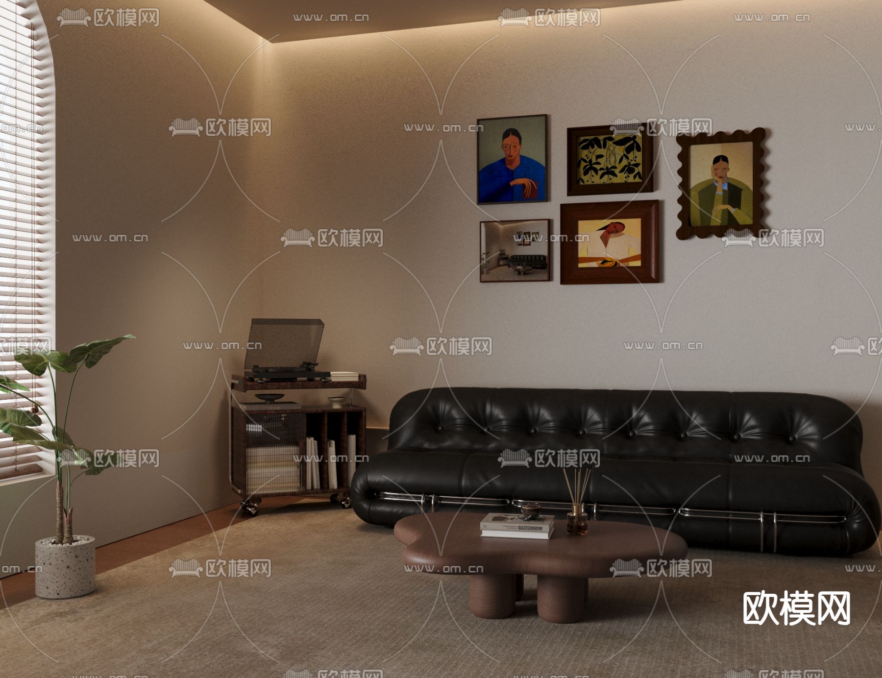 多人沙发 皮革沙发3d模型下载