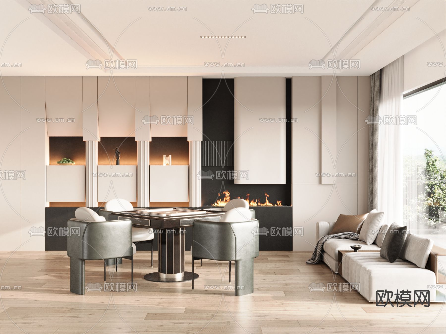 奶油风麻将房 麻将室3d模型下载