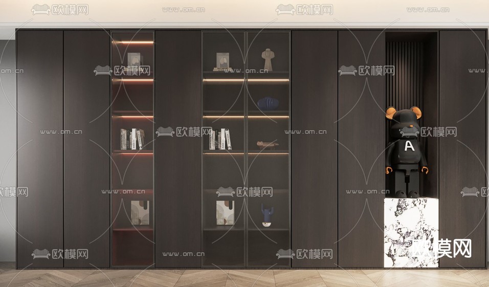 现代书柜 书架3d模型下载