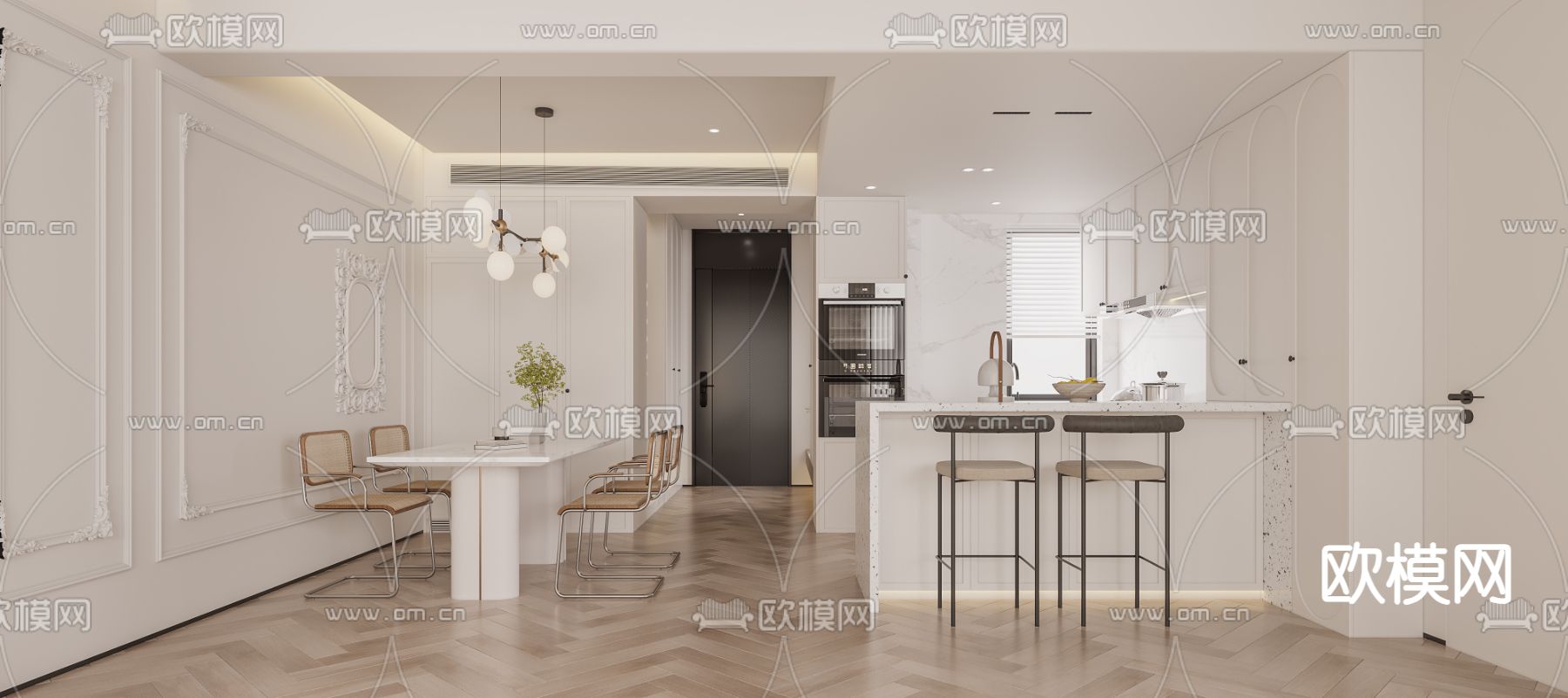 法式客餐厅3d模型下载（渲染图2）
