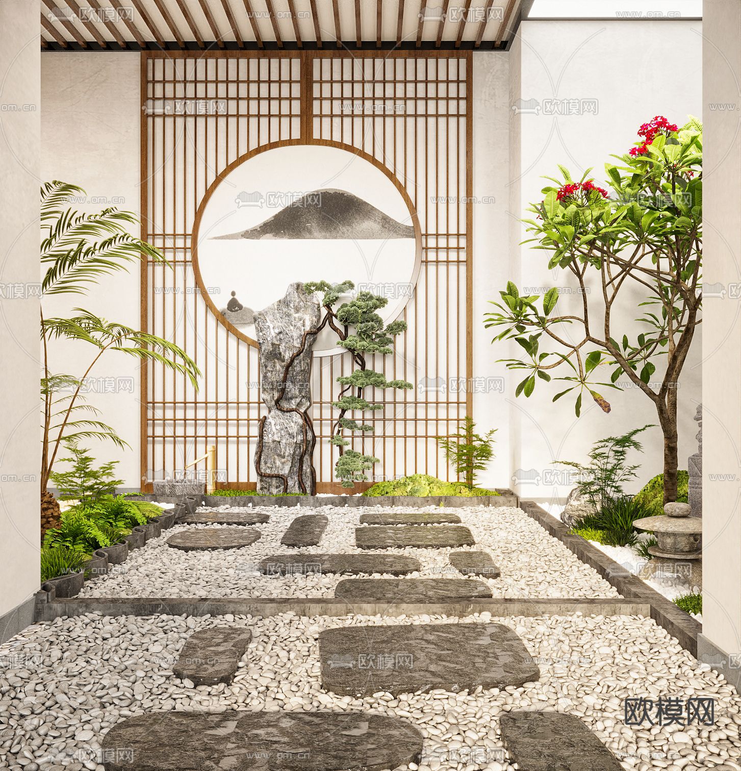 景观小品 绿植造景 汀步 景观石3d模型下载