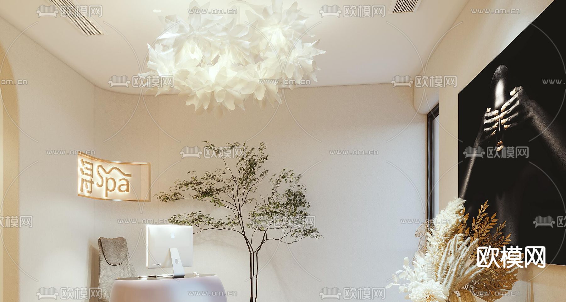 奶油风美容院 SPA 养生会所3d模型下载（渲染图4）