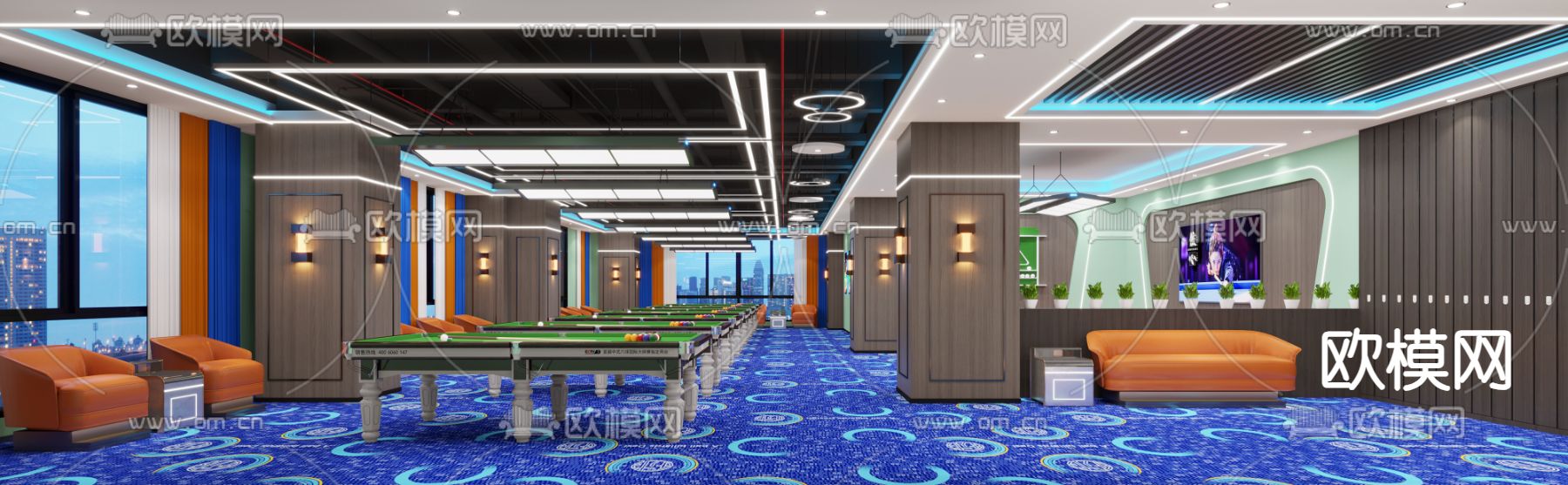 现代台球厅 桌球馆3d模型下载（渲染图2）