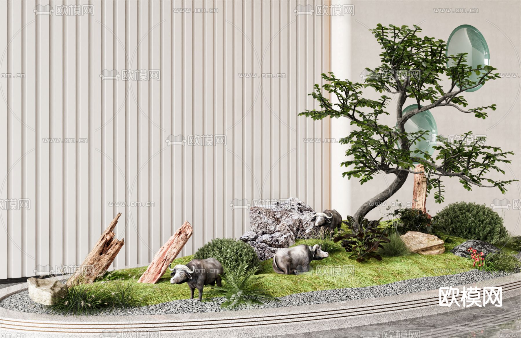 景观小品 绿植 景观石 羊雕塑3d模型下载_ID14295331_3dmax免费模型-欧模网