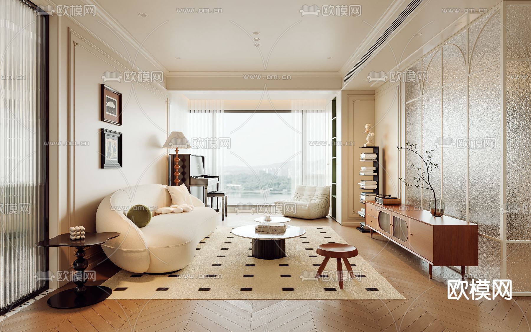 法式客餐厅3d模型下载（渲染图2）