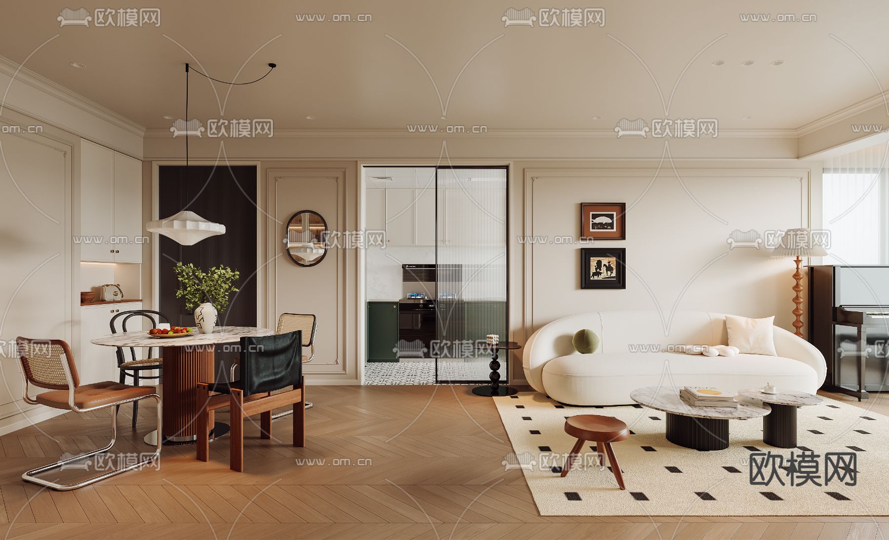 法式客餐厅3d模型下载（渲染图1）