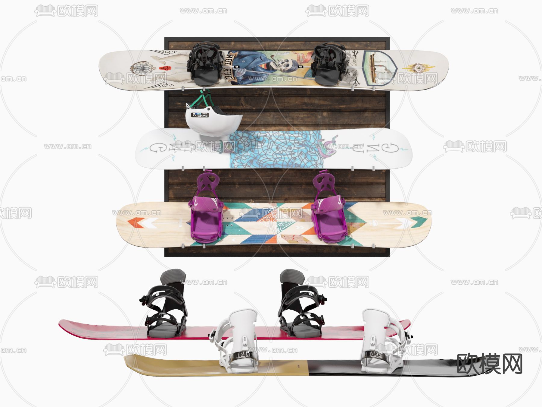 滑雪板 滑雪套装3d模型下载
