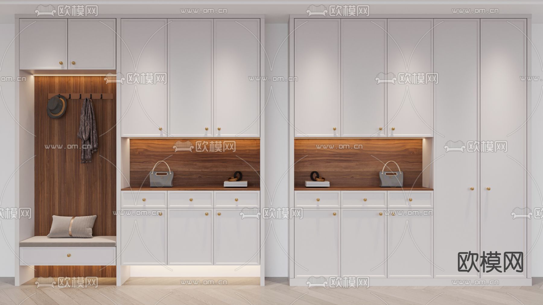 奶油风鞋柜 换鞋凳3d模型下载