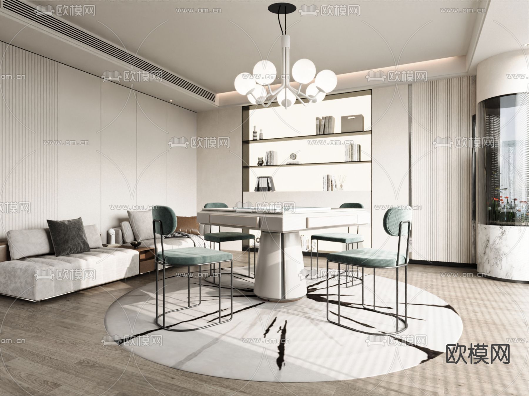 奶油风麻将房 麻将室3d模型下载