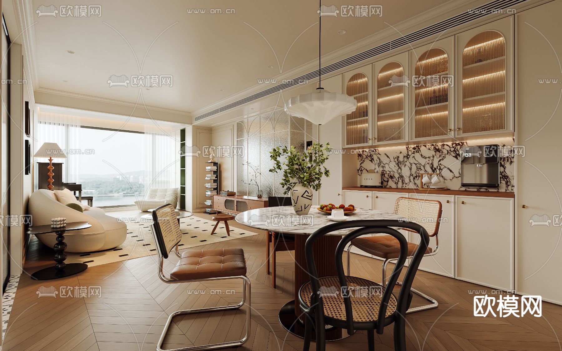 法式客餐厅3d模型下载（渲染图3）