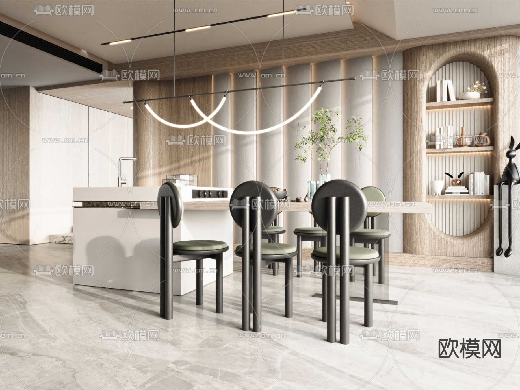 法式餐桌椅 岛台餐桌3d模型下载