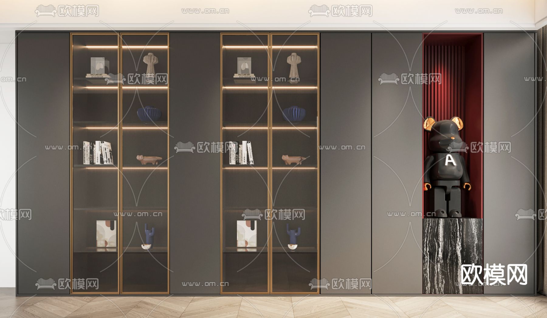 高级灰书柜 书架3d模型下载