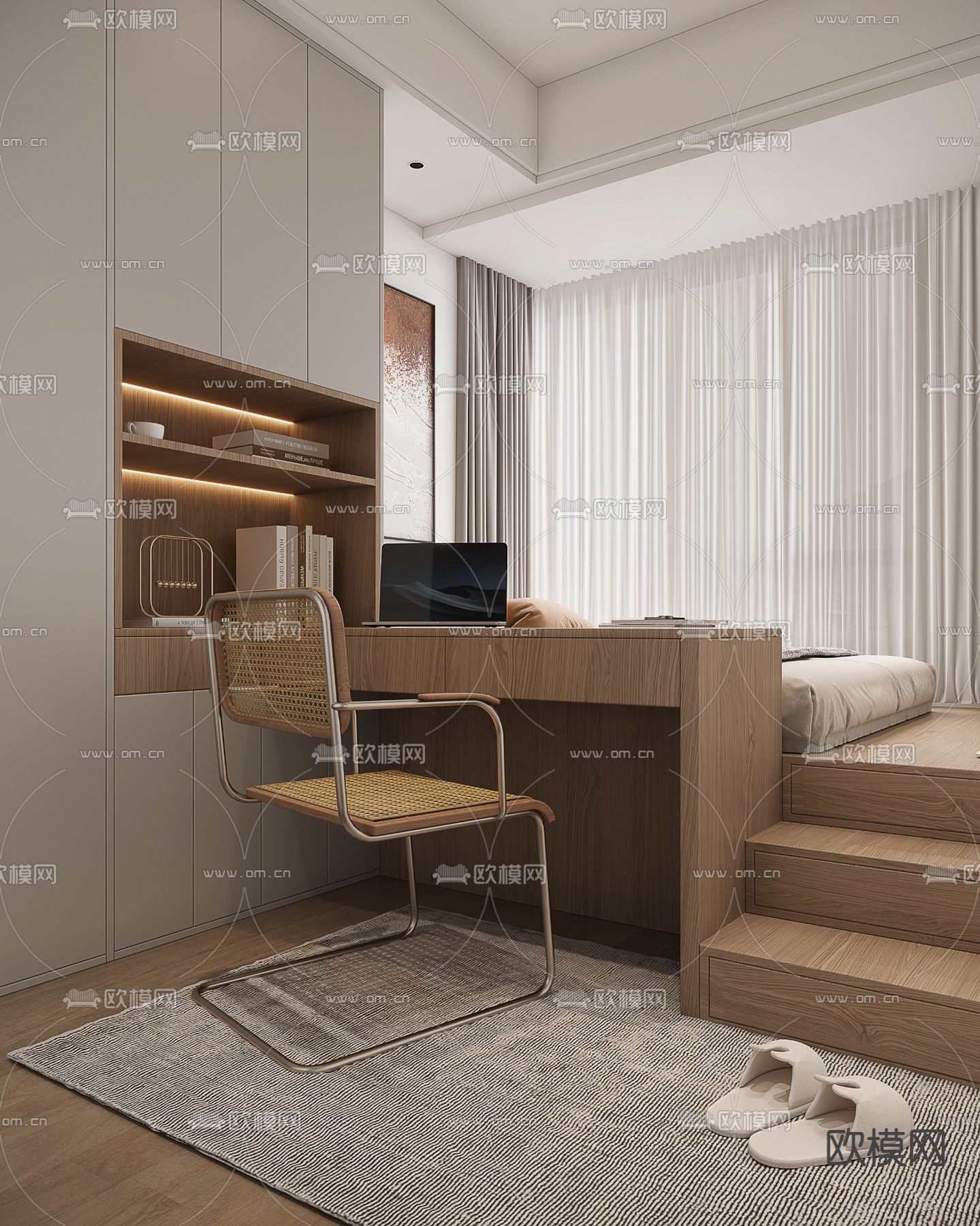 榻榻米卧室 次卧3d模型下载（渲染图2）