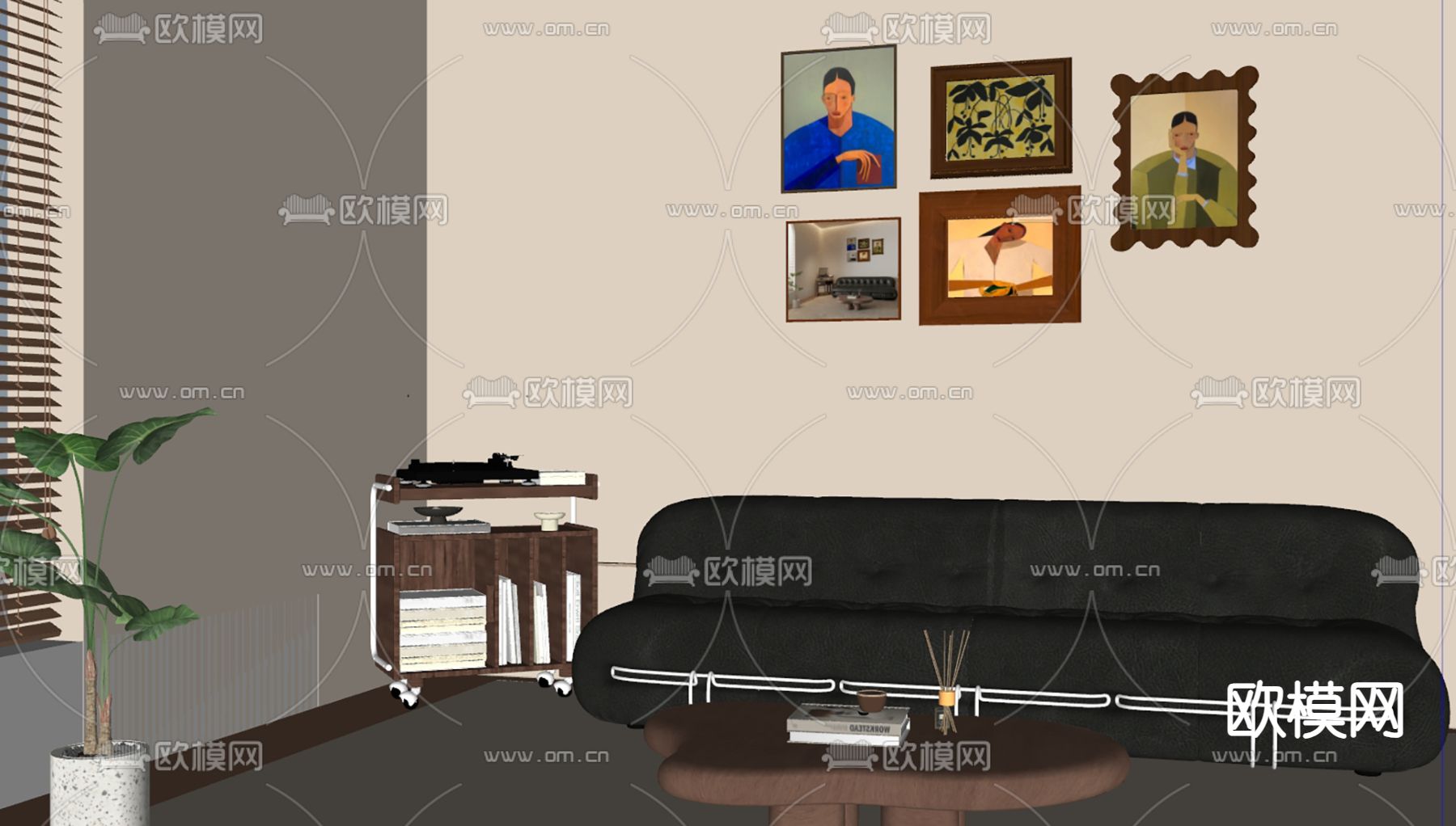 北欧组合沙发su模型下载（渲染图2）