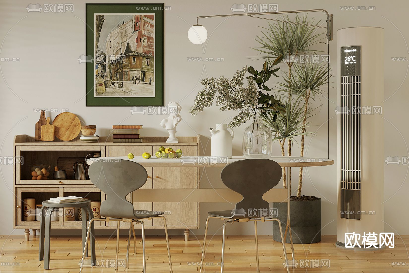 北欧餐桌椅su模型下载（渲染图1）