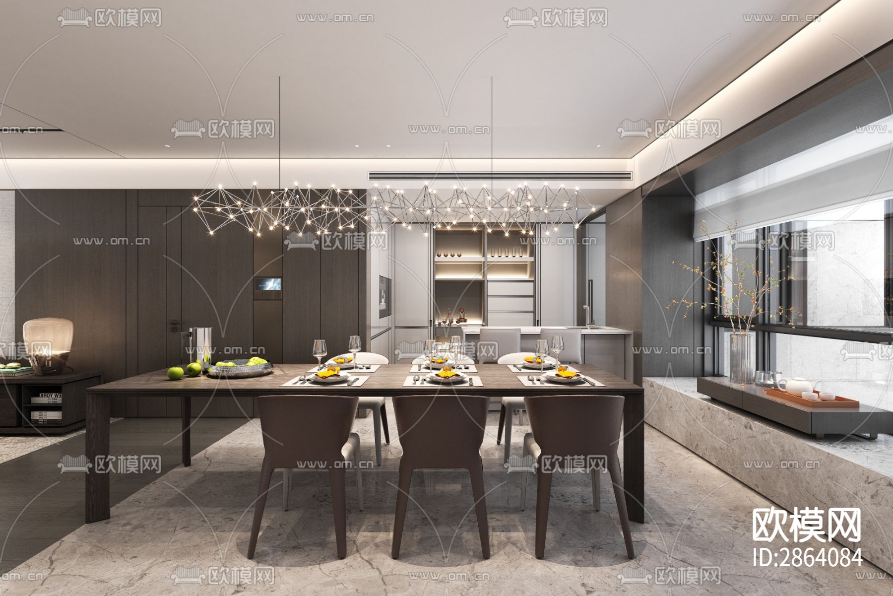 220m²深圳平层私宅效果图CAD施工图下载（渲染图4）