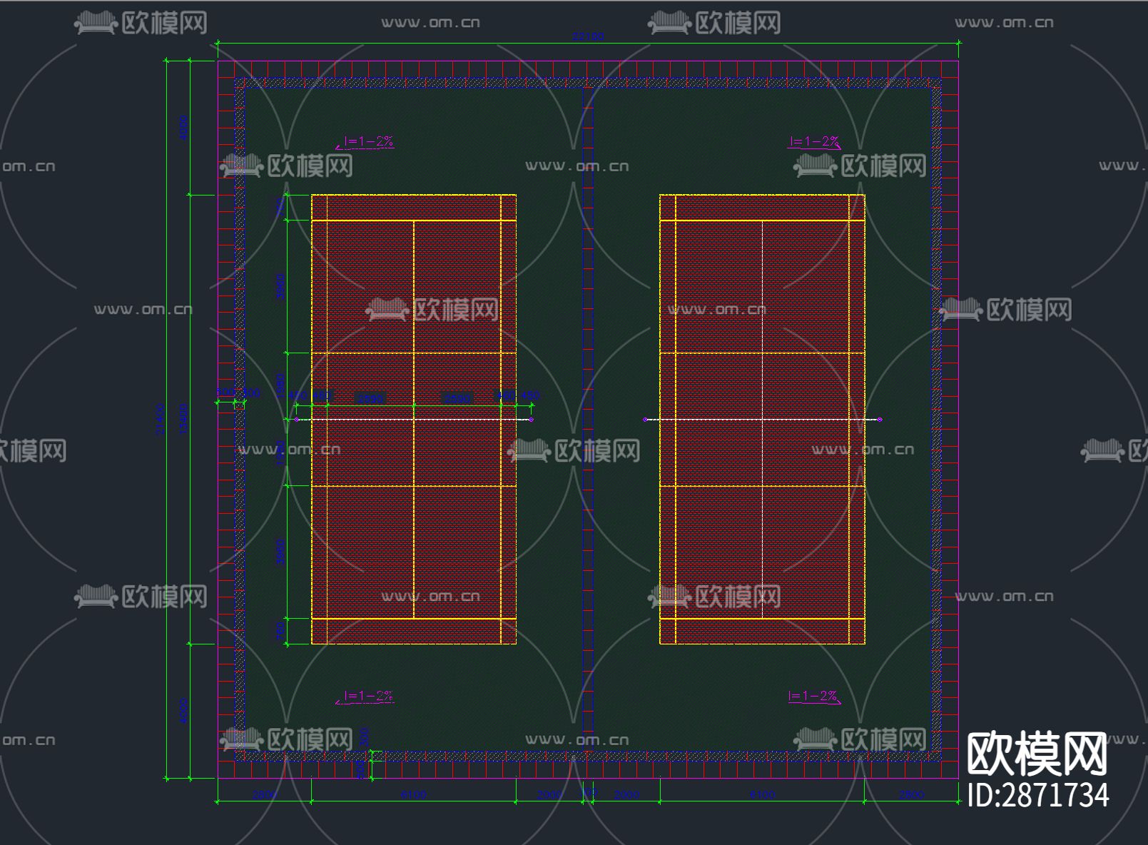 24套羽毛球场 运动场 体育馆cad施工图下载（渲染图5）