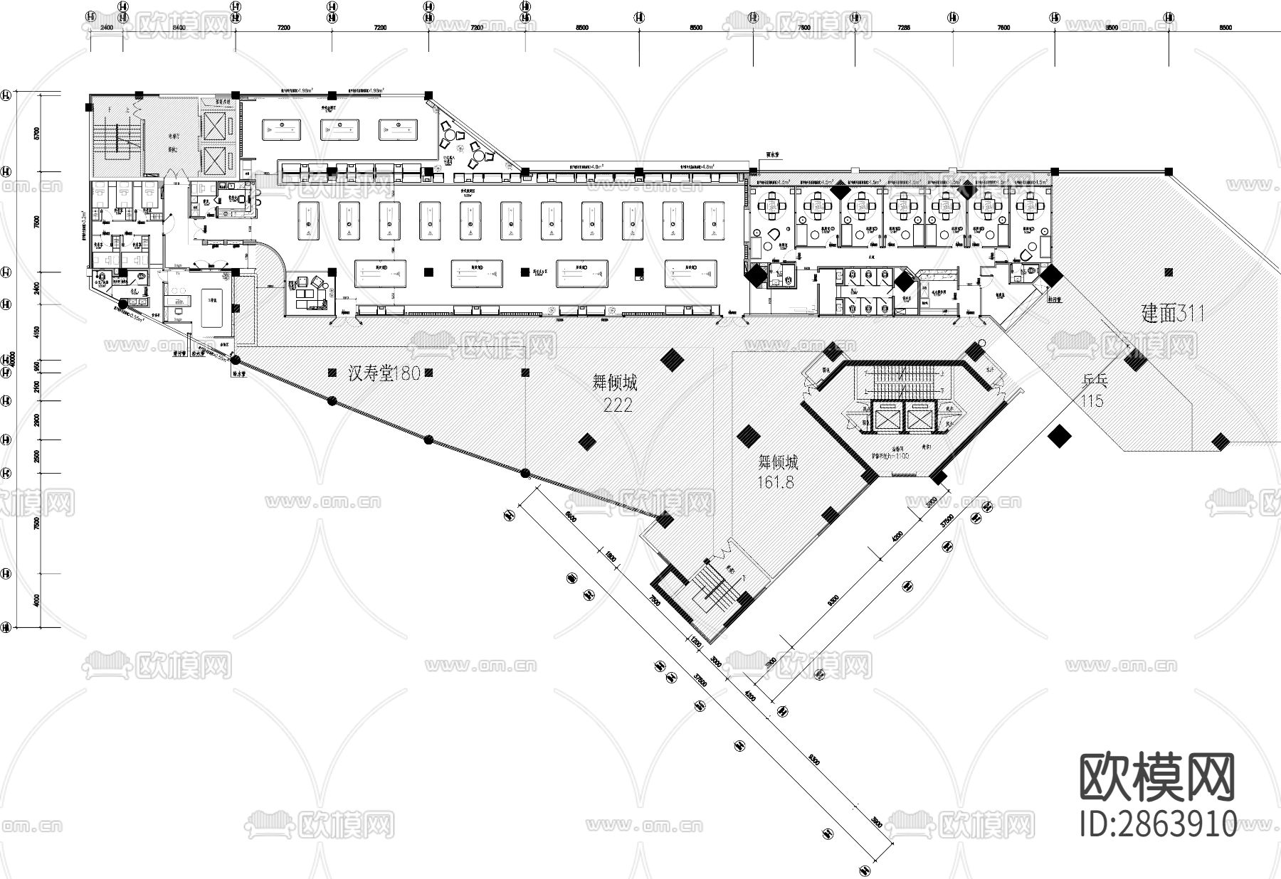 台球俱乐部CAD平面图下载（渲染图2）