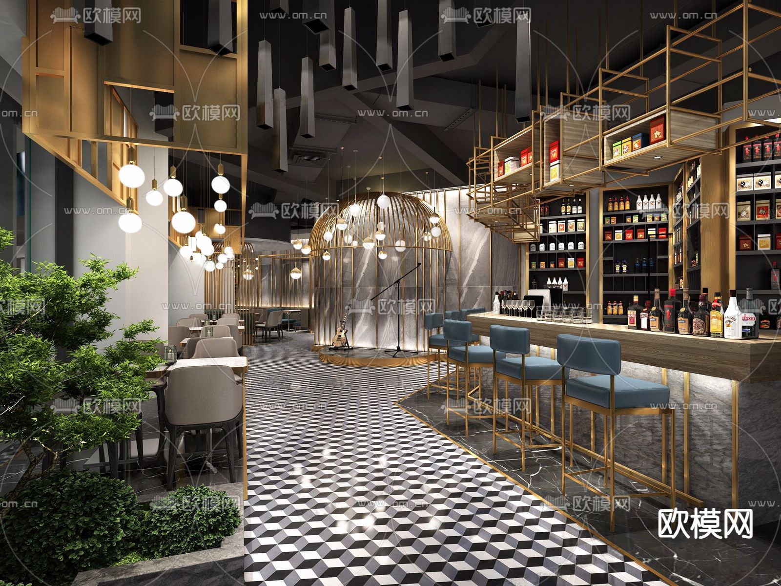 现代餐厅免费3d模型下载（渲染图1）