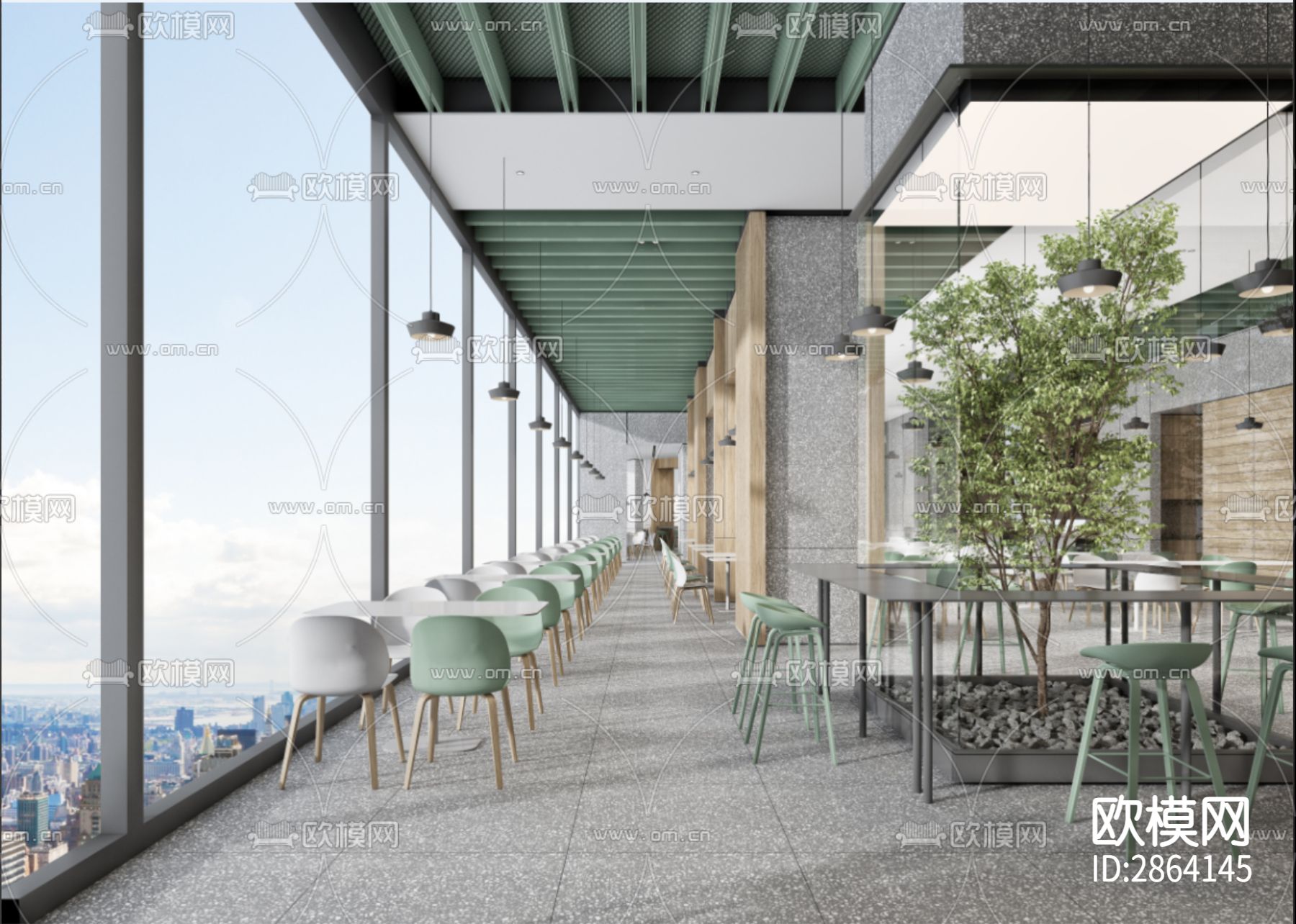 员工食堂效果图CAD施工图下载（渲染图6）