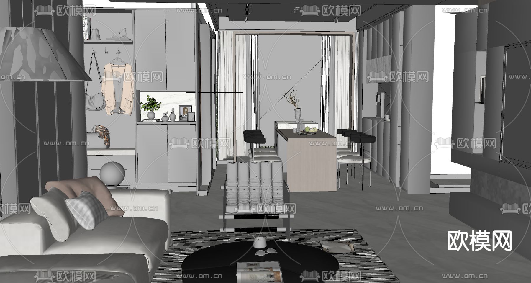 暗黑风客餐厅su模型下载（渲染图3）