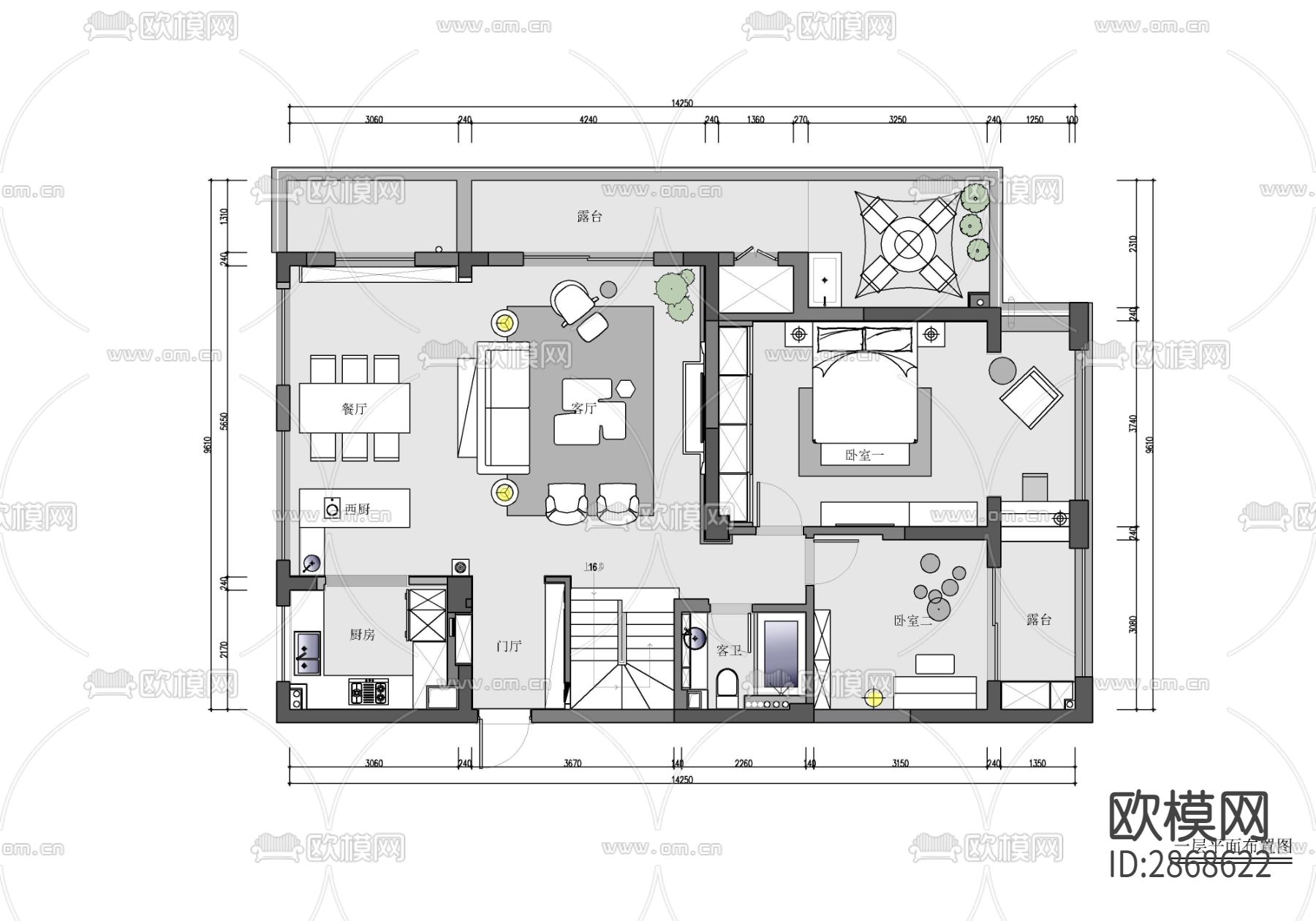 240㎡两层别墅家装 家装 别墅 洋房 私宅 豪宅cad施工图下载（渲染图1）