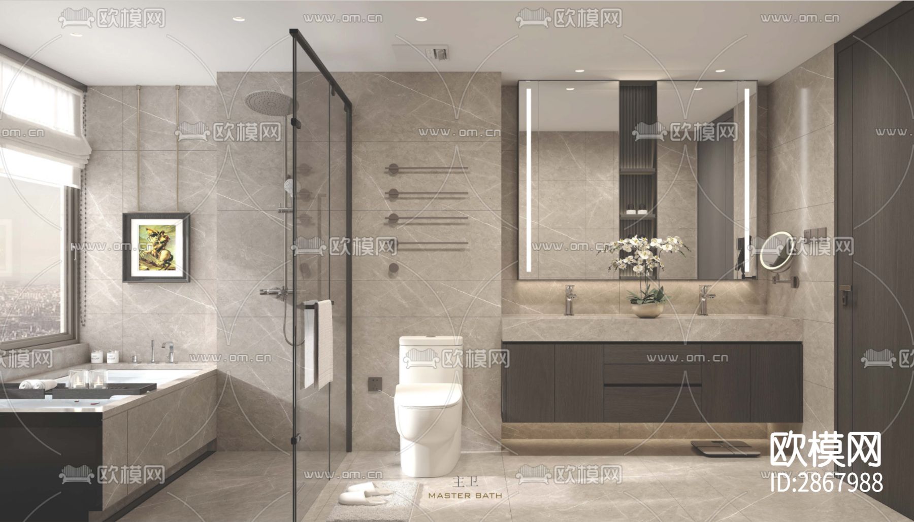 189m²平层样板间CAD施工图下载（渲染图9）