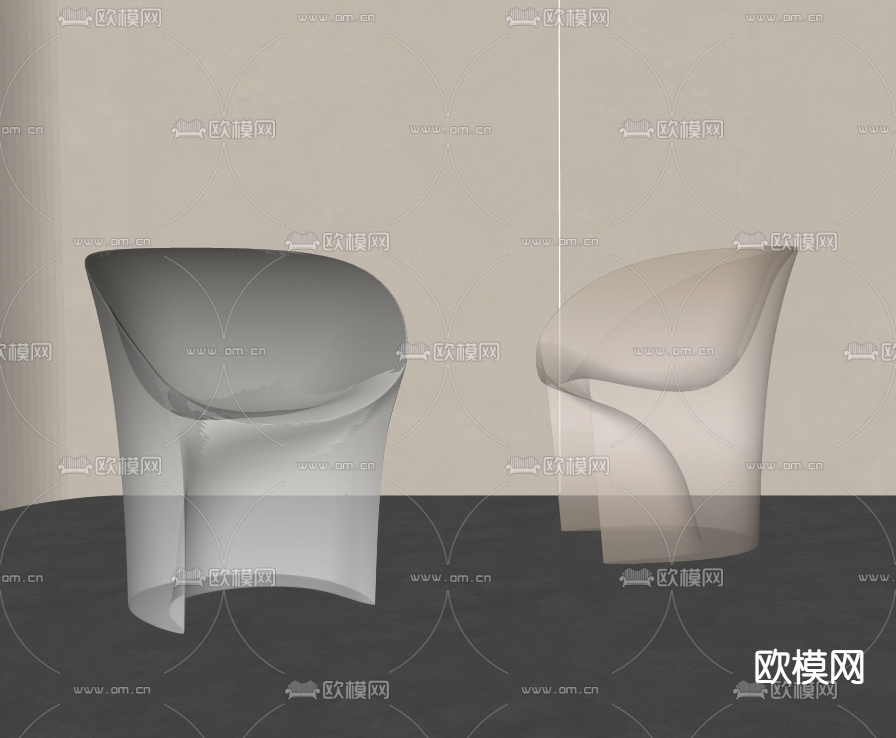 现代亚克力单椅su模型下载（渲染图2）
