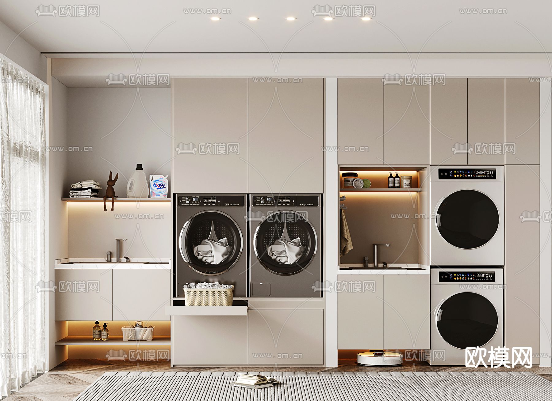奶油风浴室柜 洗衣柜su模型下载（渲染图1）