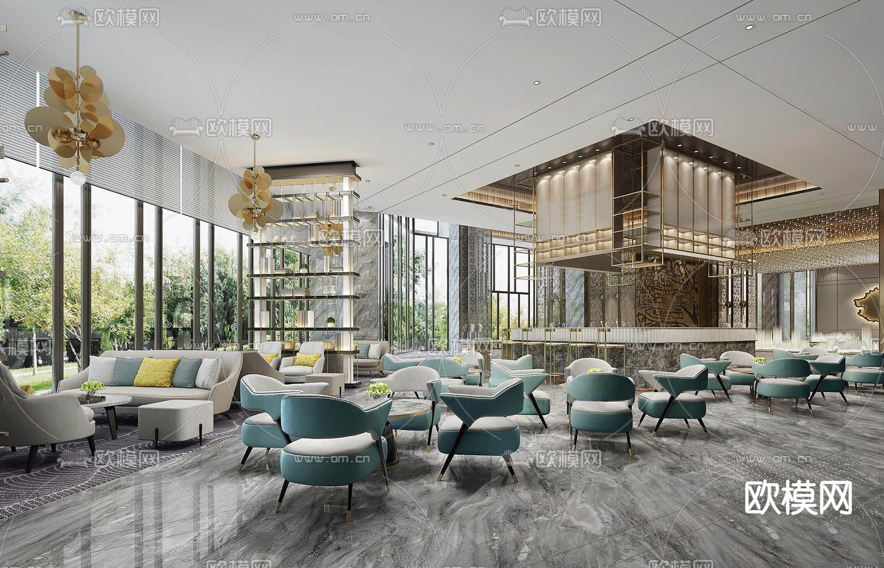 新中式售楼部 沙盘区3d模型下载（渲染图3）