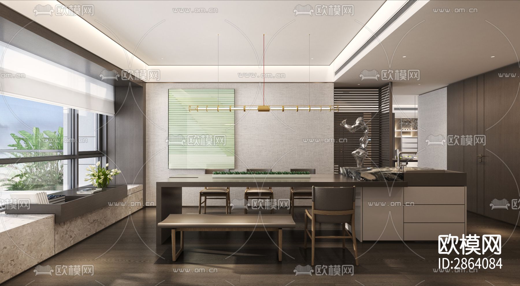 220m²深圳平层私宅效果图CAD施工图下载（渲染图3）