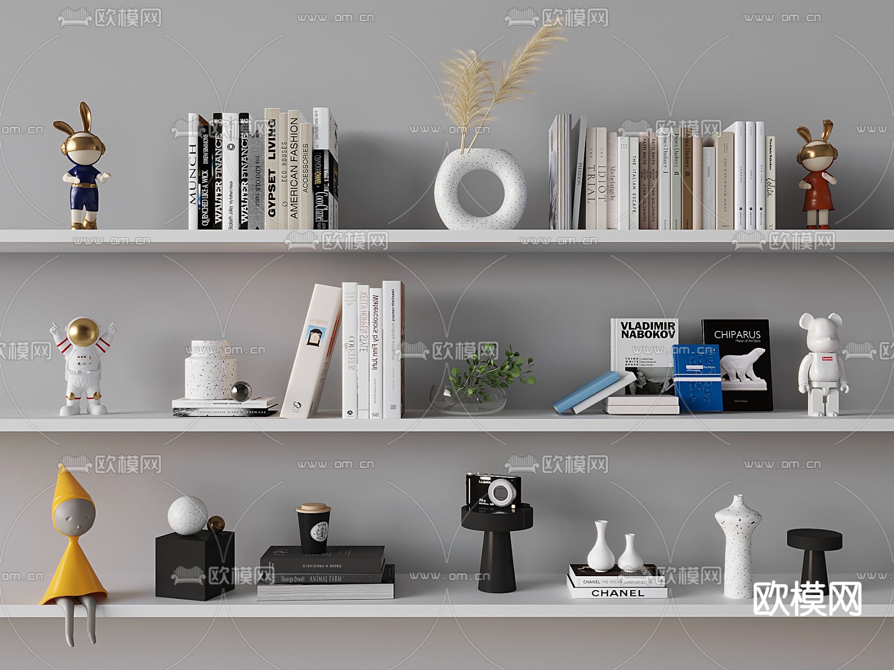 现代装饰品 摆件 书籍 雕塑 花瓶 照相机3d模型下载