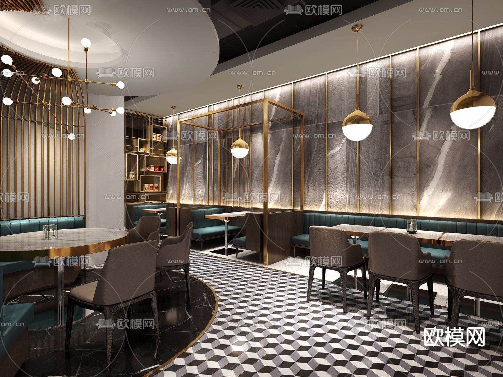 现代餐厅免费3d模型下载（渲染图2）