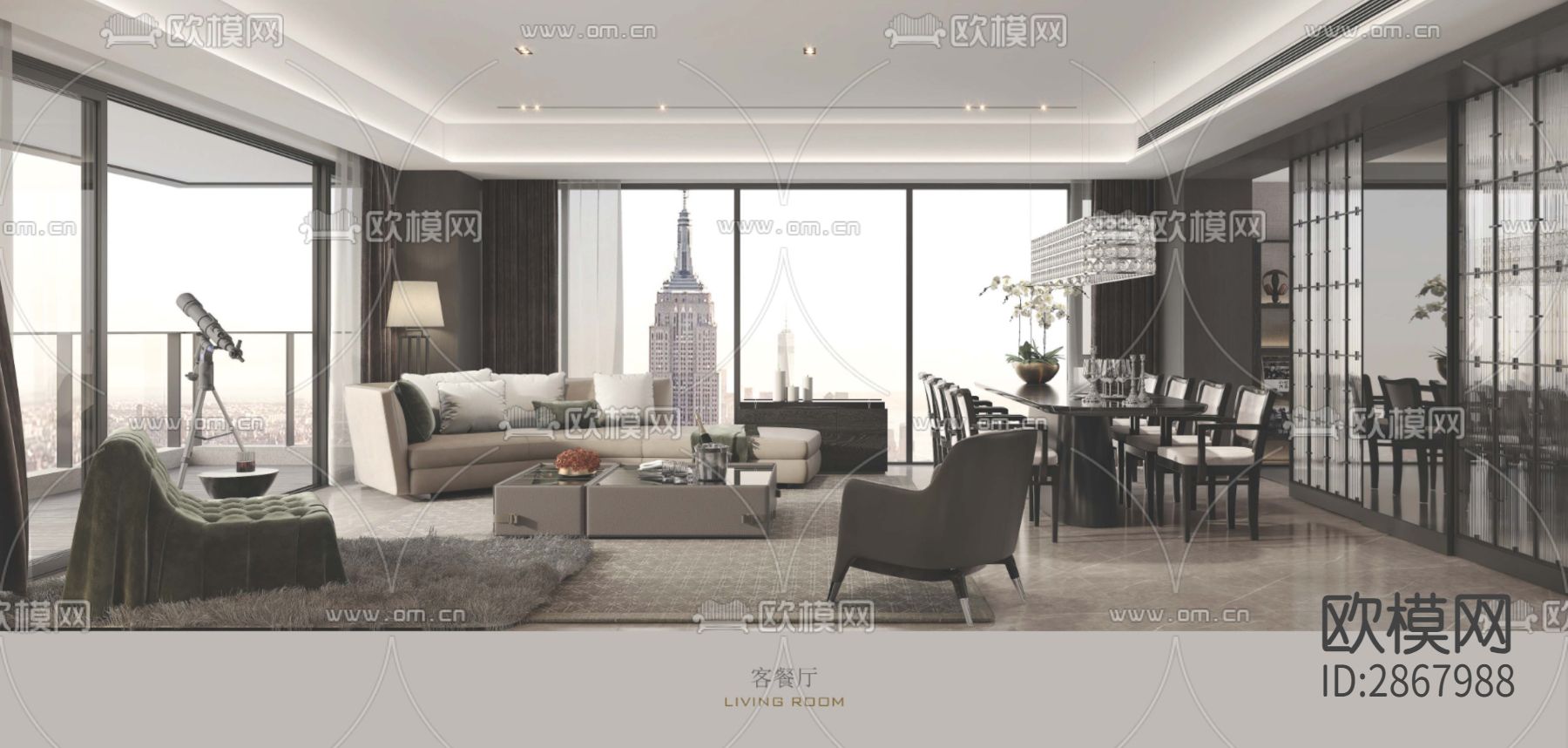 189m²平层样板间CAD施工图下载（渲染图3）