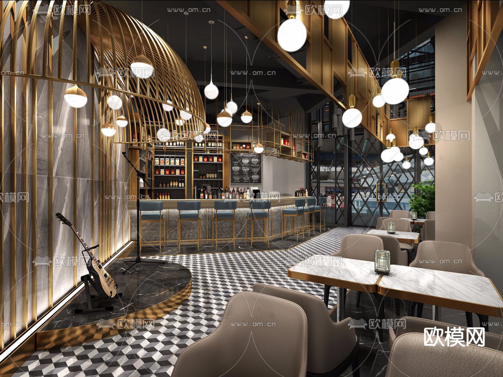 现代餐厅免费3d模型下载（渲染图3）