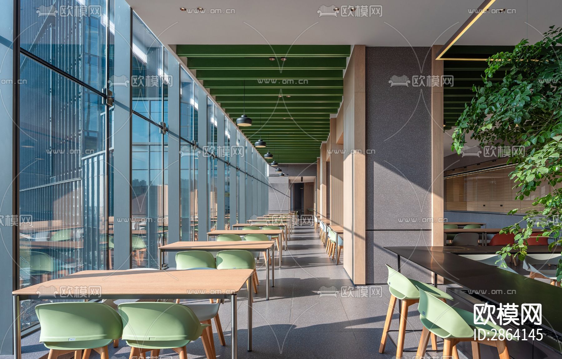 员工食堂效果图CAD施工图下载（渲染图1）