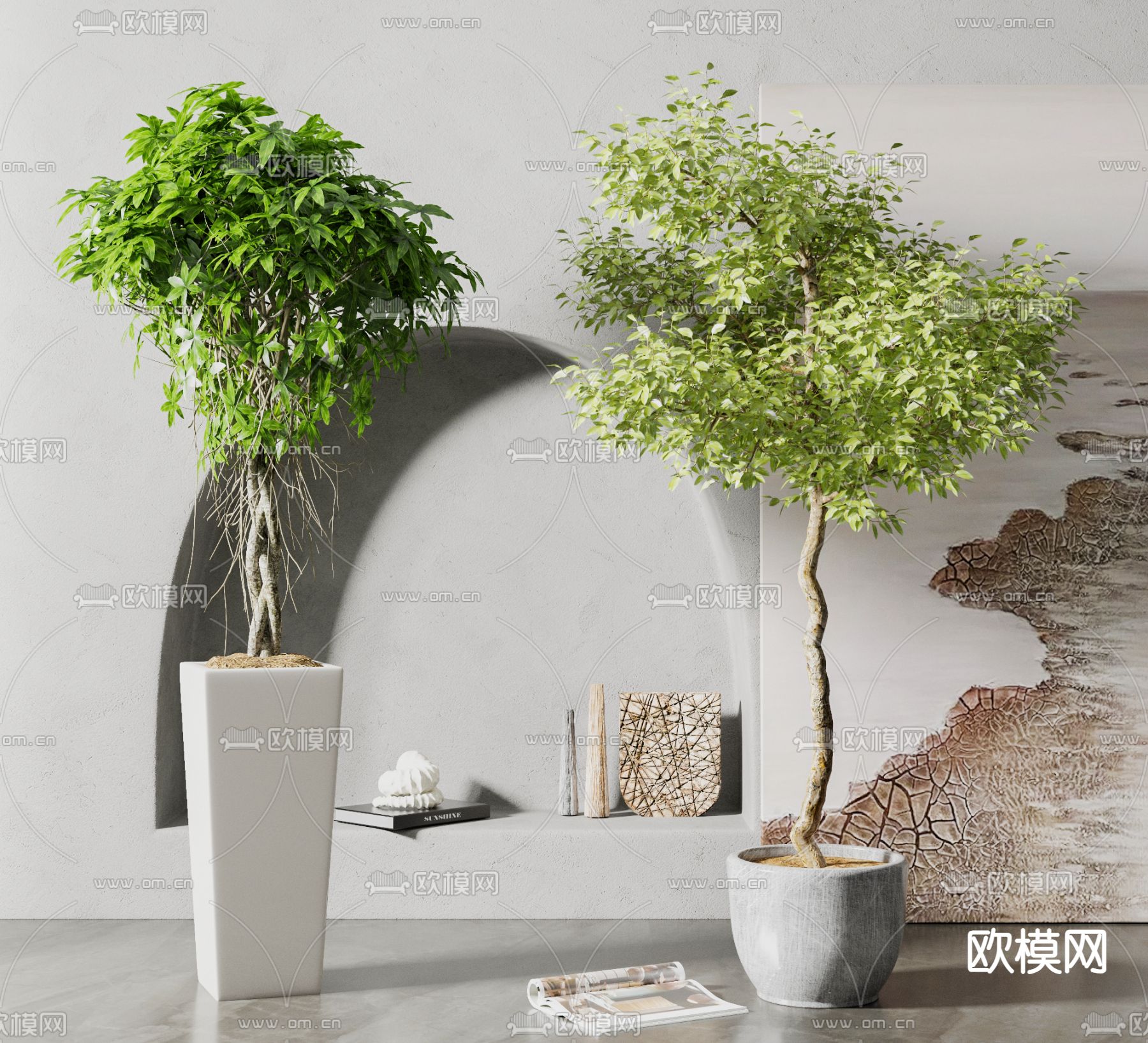 现代盆栽 盆景su模型下载（渲染图1）