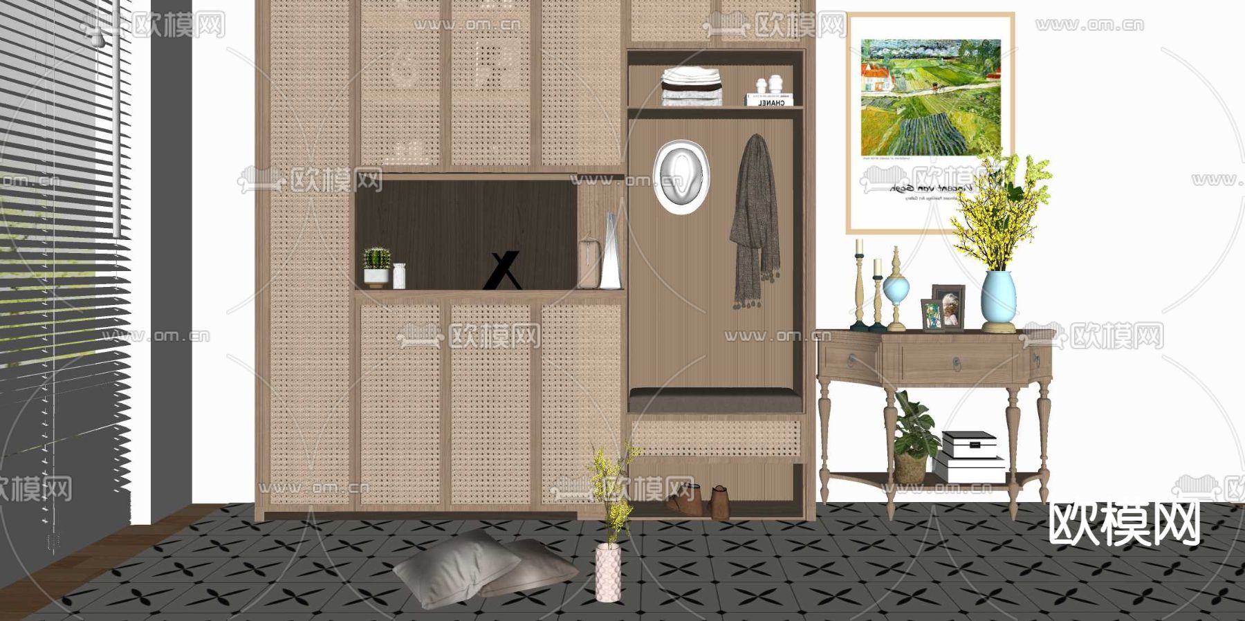 现代玄关柜 换鞋柜su模型下载（渲染图2）