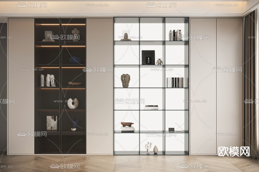 现代书柜 书架 装饰柜3d模型下载