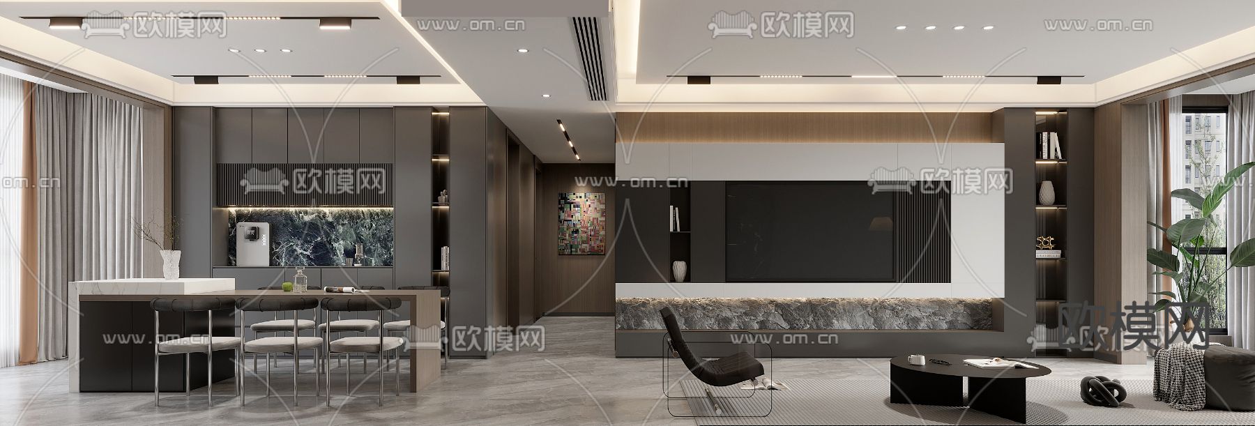 暗黑风客餐厅su模型下载（渲染图4）