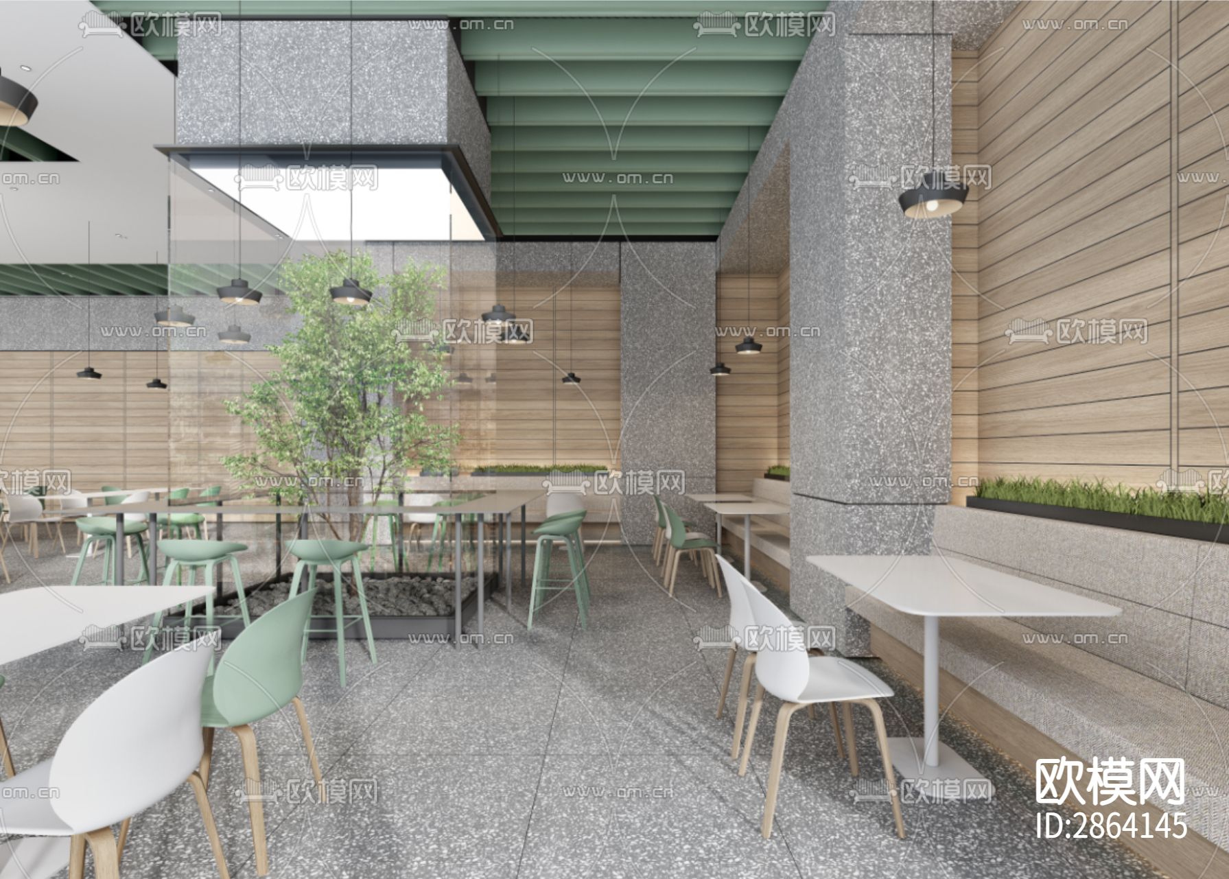 员工食堂效果图CAD施工图下载（渲染图9）