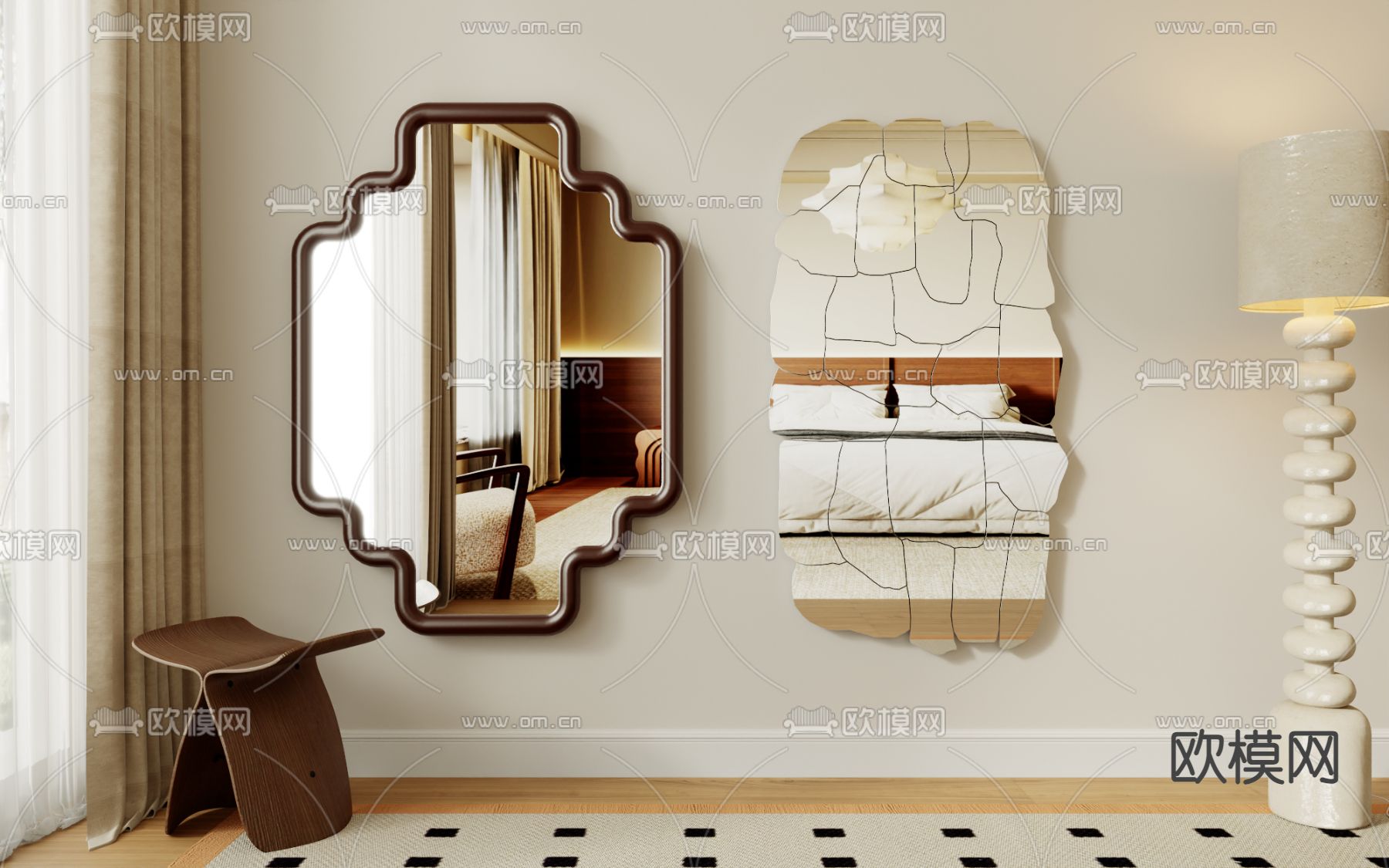 中古风镜子 装饰镜 异形镜3d模型下载