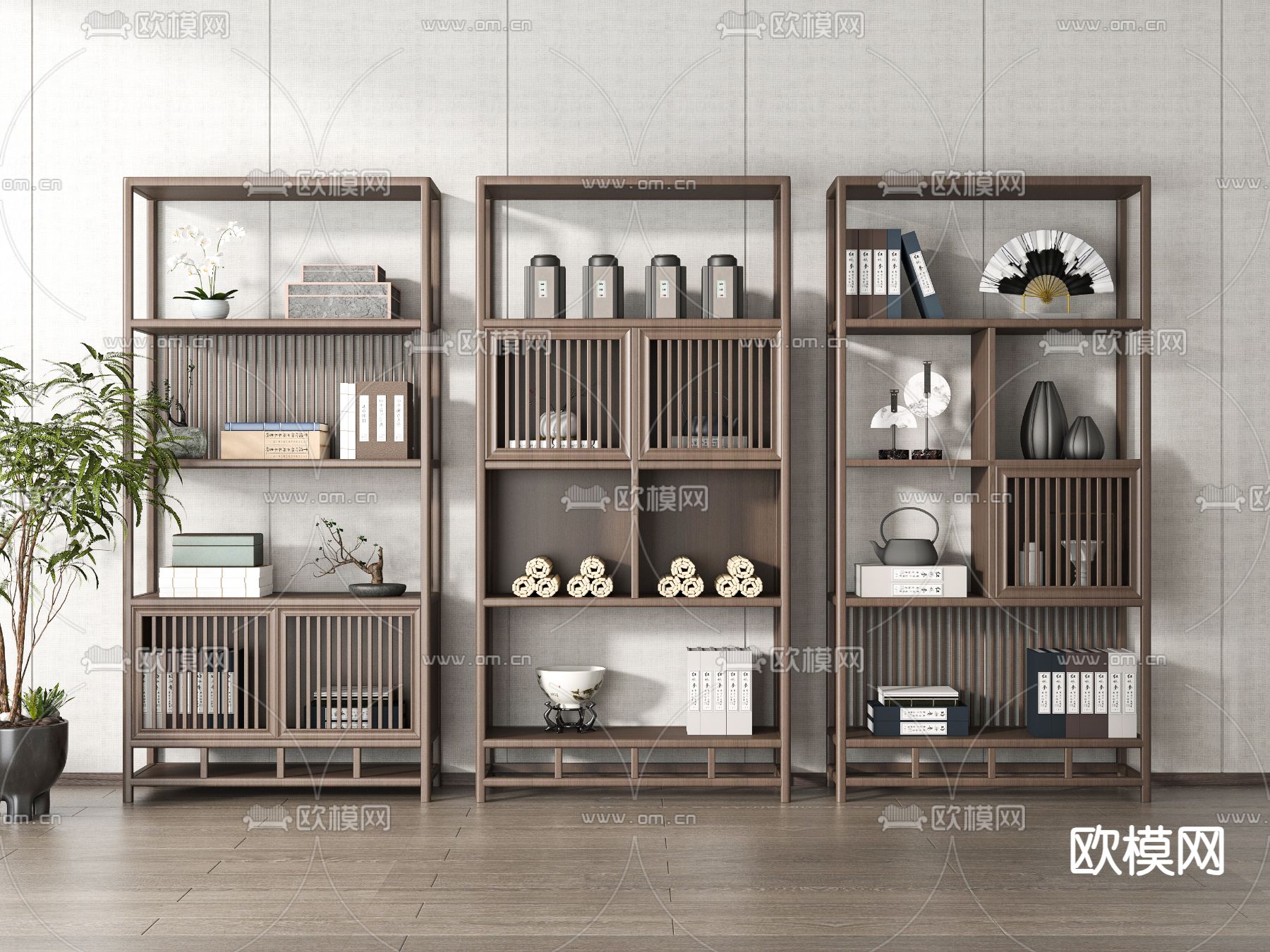 新中式博古架su模型下载（渲染图1）