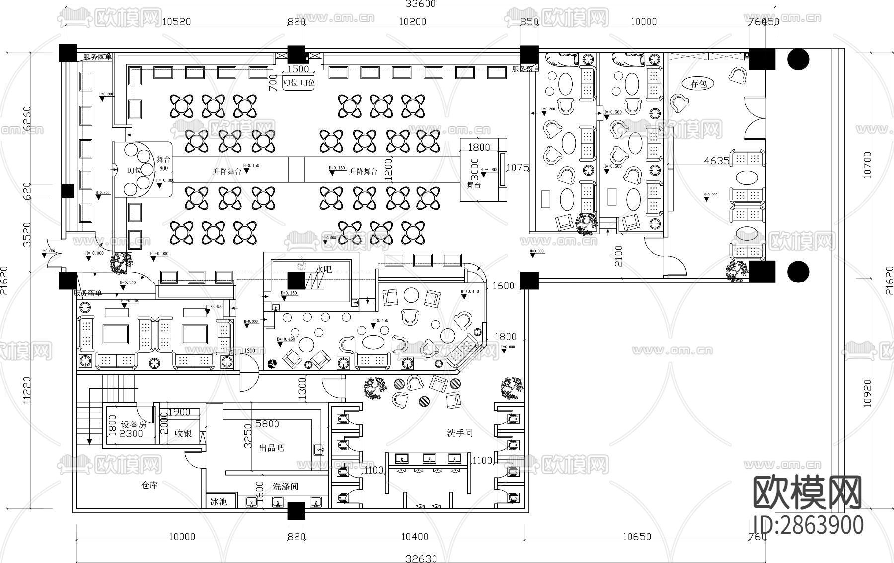 酒吧CAD平面图下载（渲染图2）