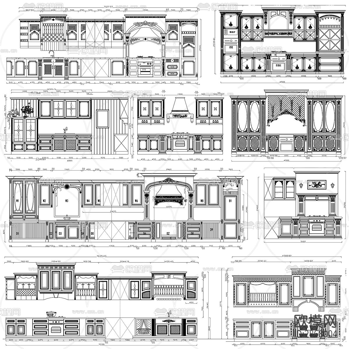欧式古典风实木橱柜CAD施工图下载（渲染图5）