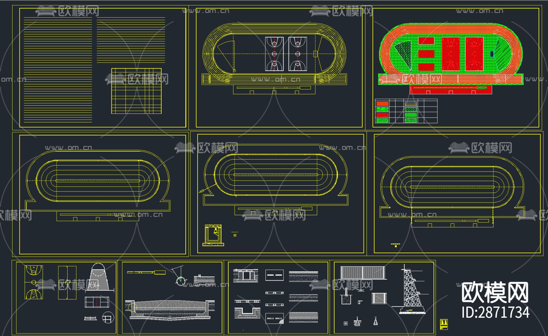 24套羽毛球场 运动场 体育馆cad施工图下载（渲染图7）